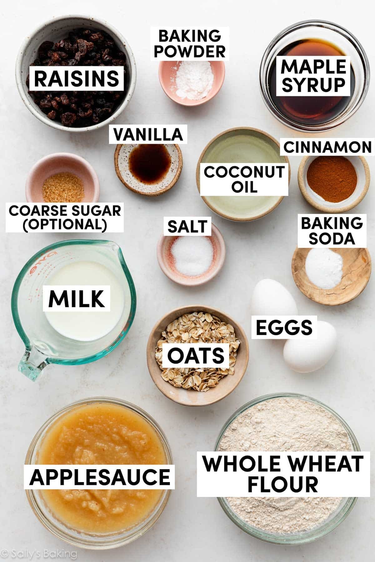 many ingredients measured in bowls.